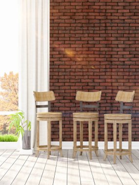 Modern parlak iç. 3D render