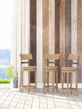 Modern parlak iç. 3D render