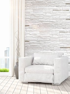 Modern parlak iç. 3D render