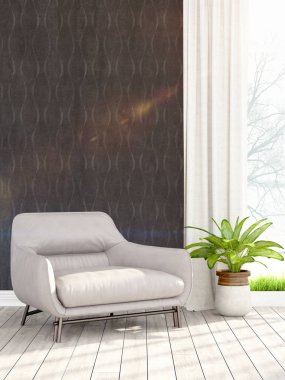 Modern parlak iç. 3D render