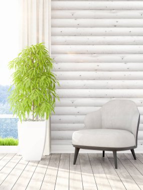 Modern parlak iç. 3D render