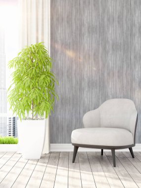 Modern parlak iç. 3D render