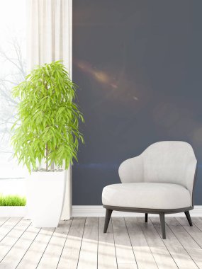 Modern parlak iç. 3D render