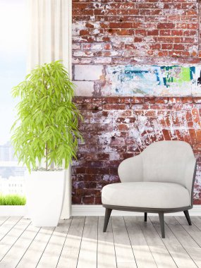 Modern parlak iç. 3D render