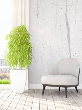 Modern parlak iç. 3D render