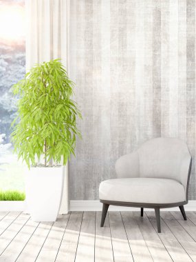 Modern parlak iç. 3D render