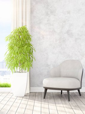 Modern parlak iç. 3D render