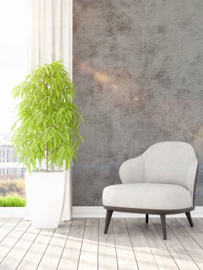 Modern parlak iç. 3D render