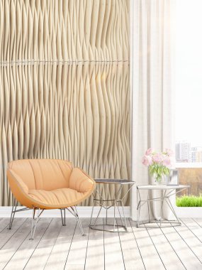 Modern parlak iç. 3D render