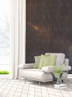 Modern parlak iç. 3D render