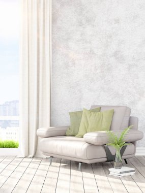 Modern parlak iç. 3D render