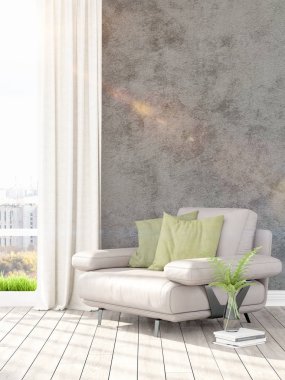 Modern parlak iç. 3D render