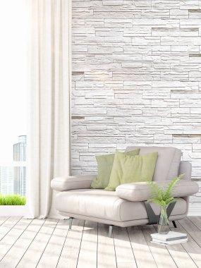 Modern parlak iç. 3D render