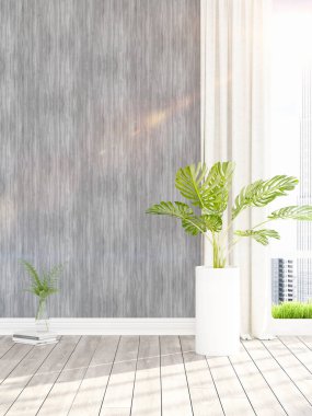 Modern parlak iç. 3D render