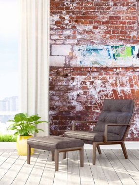 Modern parlak iç. 3D render