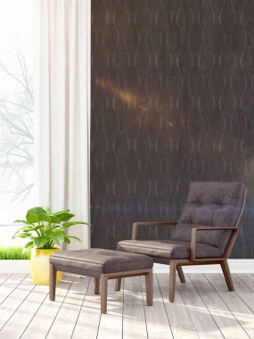 Modern parlak iç. 3D render