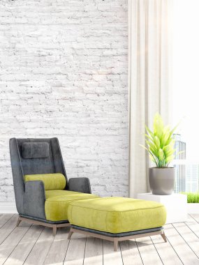 Modern parlak iç. 3D render