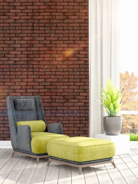 Modern parlak iç. 3D render