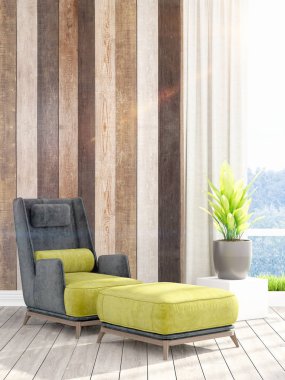 Modern parlak iç. 3D render