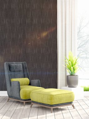 Modern parlak iç. 3D render