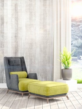 Modern parlak iç. 3D render