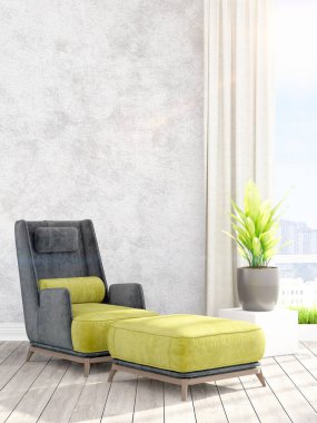 Modern parlak iç. 3D render