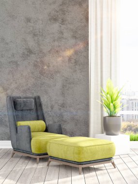 Modern parlak iç. 3D render