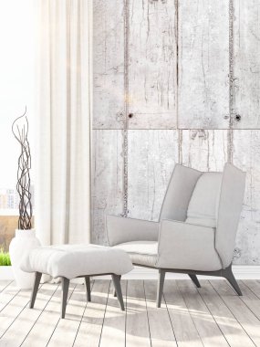 Modern parlak iç. 3D render