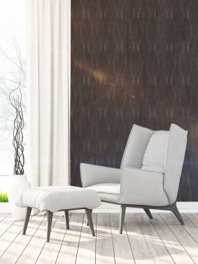 Modern parlak iç. 3D render