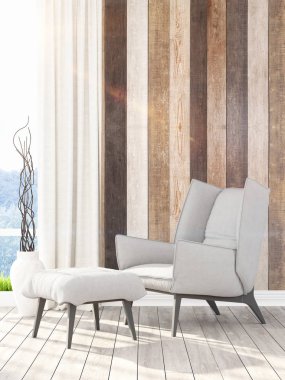 Modern parlak iç. 3D render