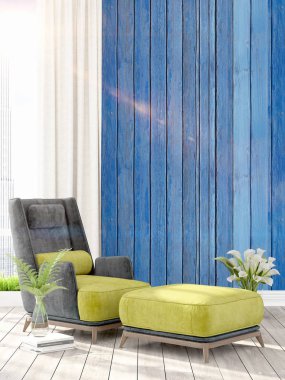 Modern parlak iç. 3D render