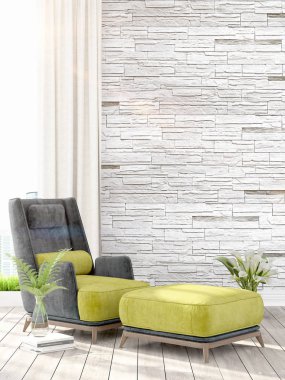 Modern parlak iç. 3D render