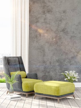 Modern parlak iç. 3D render