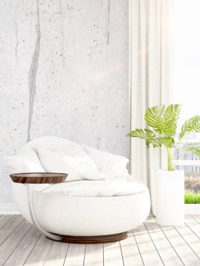 Modern parlak iç. 3D render