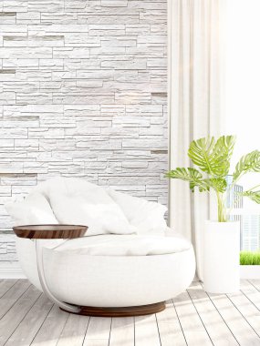 Modern parlak iç. 3D render