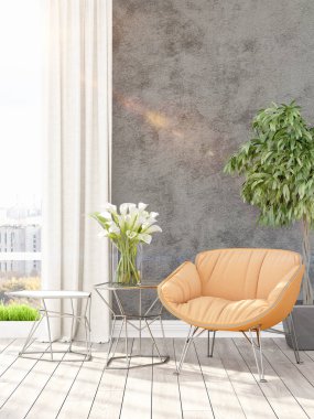 Modern parlak iç. 3D render