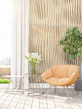 Modern parlak iç. 3D render