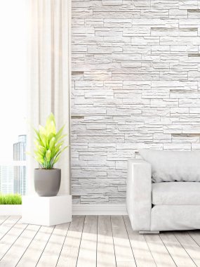 Modern parlak iç. 3D render