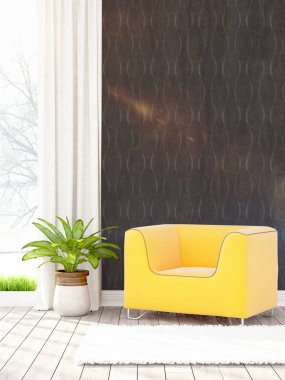 Modern parlak iç. 3D render