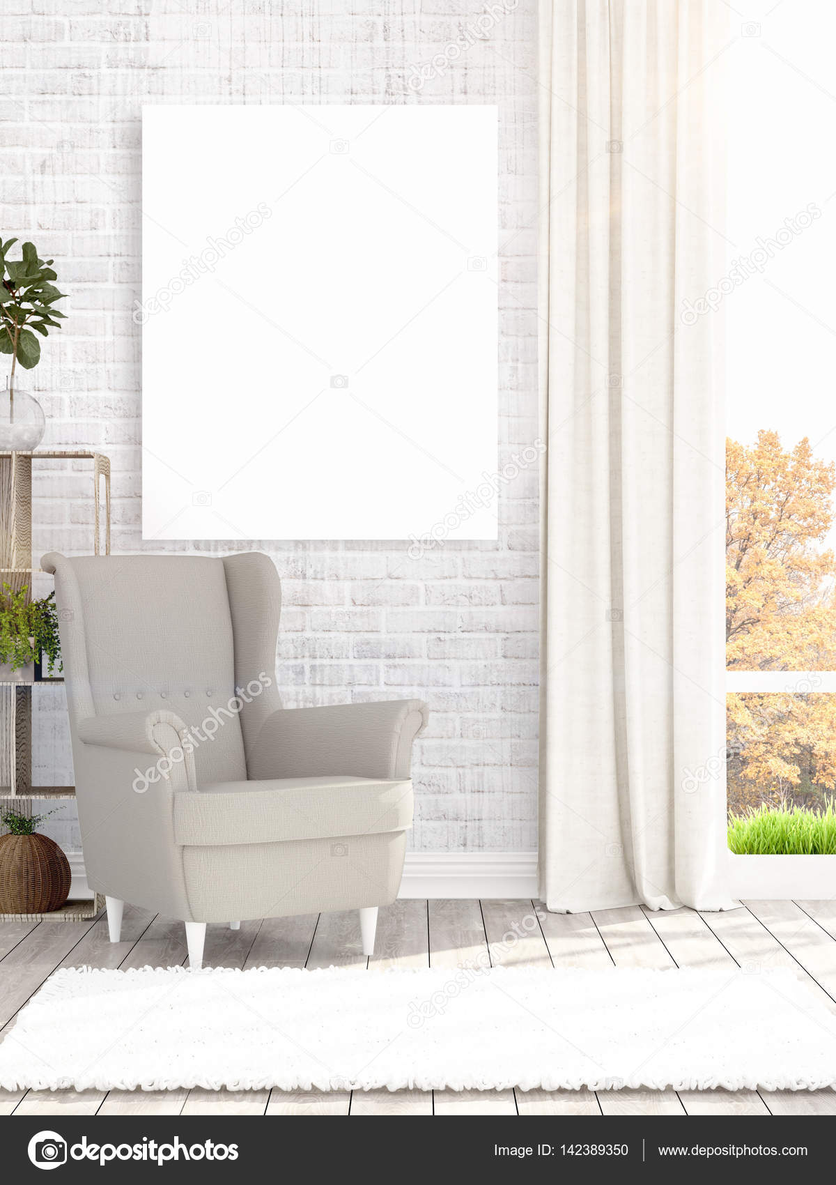 Modern interior with empty frame . 3D rendering Stock Photo by ©elsar77 142389350