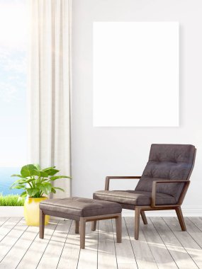 Modern interior with empty frame . 3D rendering clipart