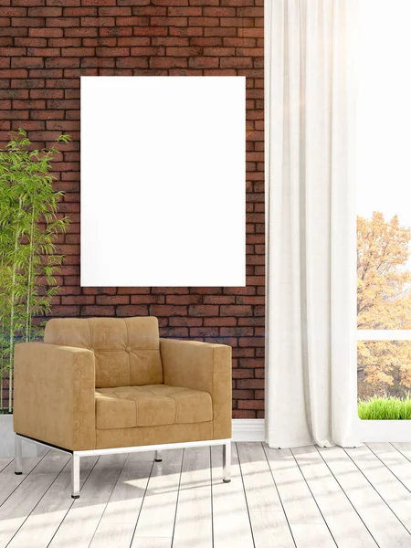 Modern interior with empty frame . 3D rendering — Stock Photo, Image