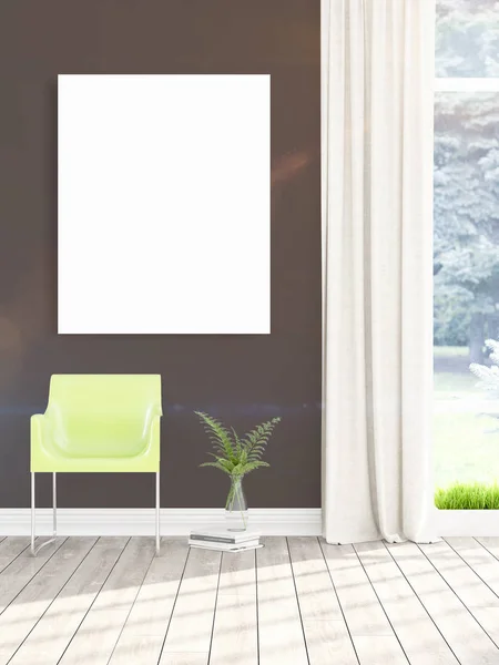 Modern interior with empty frame . 3D rendering — Stock Photo, Image