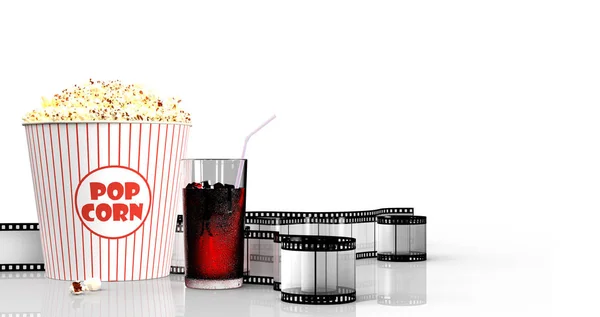 Popcorn und Fast-Food-Drink. 3drendering — Stockfoto