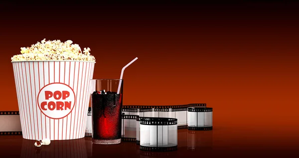 Popcorn i fast food pić. 3drendering — Zdjęcie stockowe