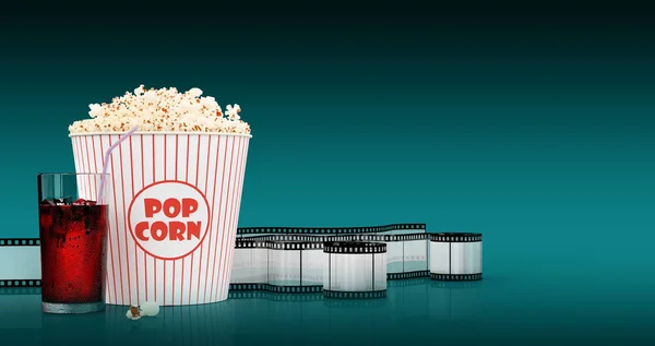 Popcorn a rychlé občerstvení nápoje. 3drendering — Stock fotografie