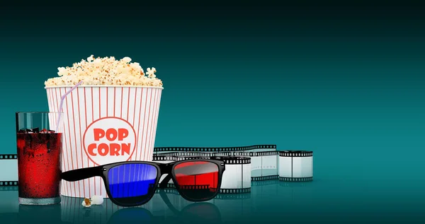 Popcorn och snabbmat dryck. 3drendering — Stockfoto