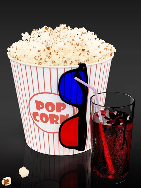 Popcorn und Fast-Food-Drink. 3drendering — Stockfoto