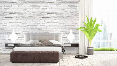 Modern parlak iç. 3D render