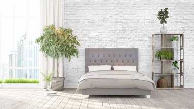 Modern parlak iç. 3D render